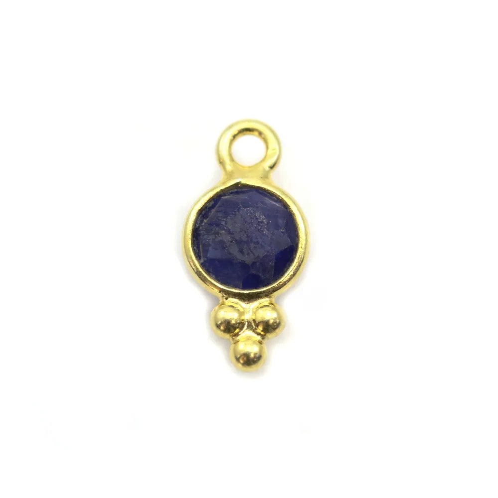 Breloque en Pierre traitée couleur saphir ronde facettée sur argent doré 5mm x 2pcs