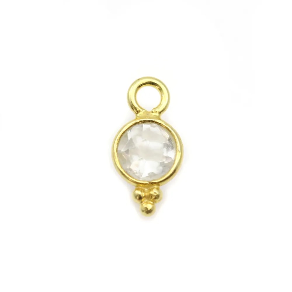 Breloque en Topaze blanche ronde facettée serti argent 925 doré à l'or fin 5mm x 2pcs