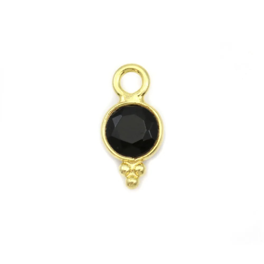 Breloque en Agate noire ronde facettée sur argent doré 5mm x 2pcs