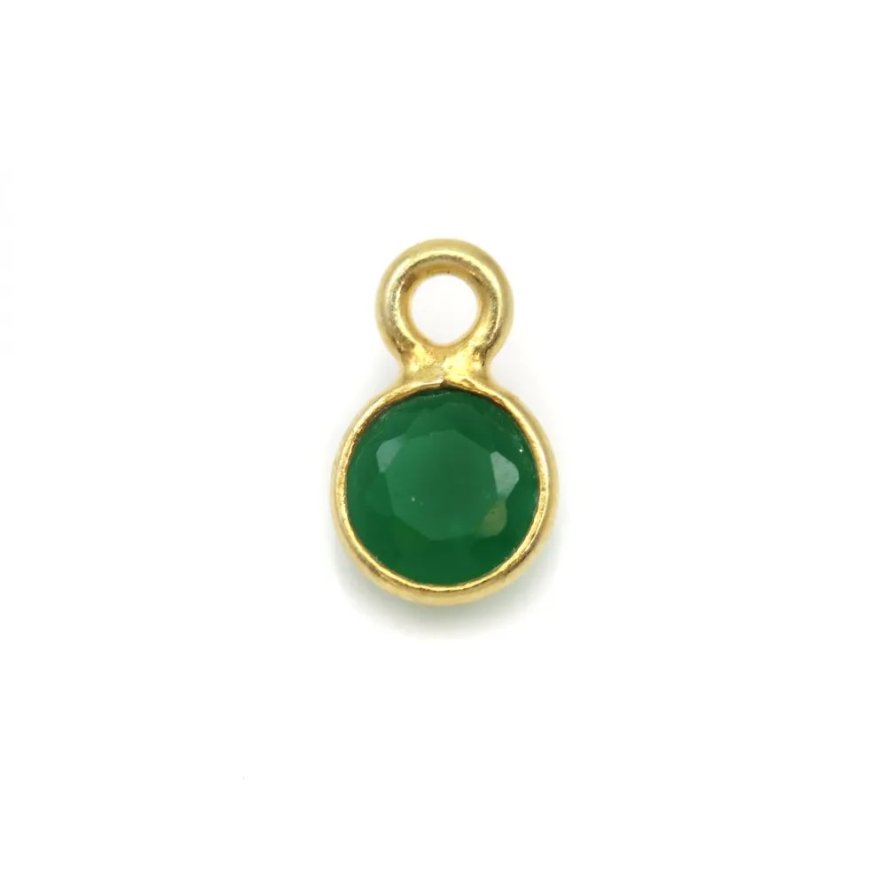 Agate verte ronde facettée sertie sur argent doré 5mm x 2pcs
