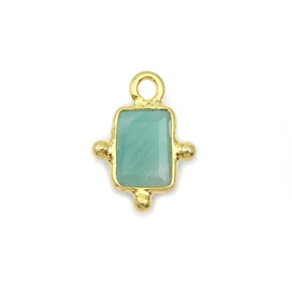 Amazonite rectangle charm on silver gilt 5x7mm x 1pc 