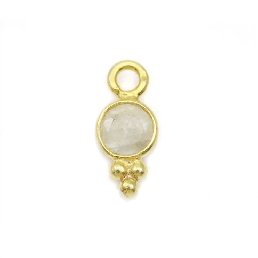 Breloque en Pierre de lune ronde facettée sur argent doré 5mm x 2pcs