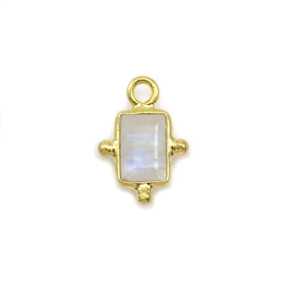 Rectangle moonstone charm on gold gilt silver 5x7mm x 1pc
