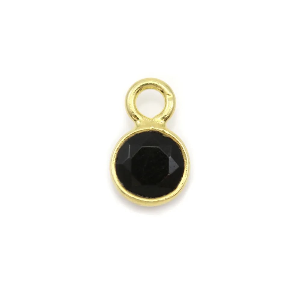 Agate noire ronde facettée sertie sur argent doré 5mm x 2pcs