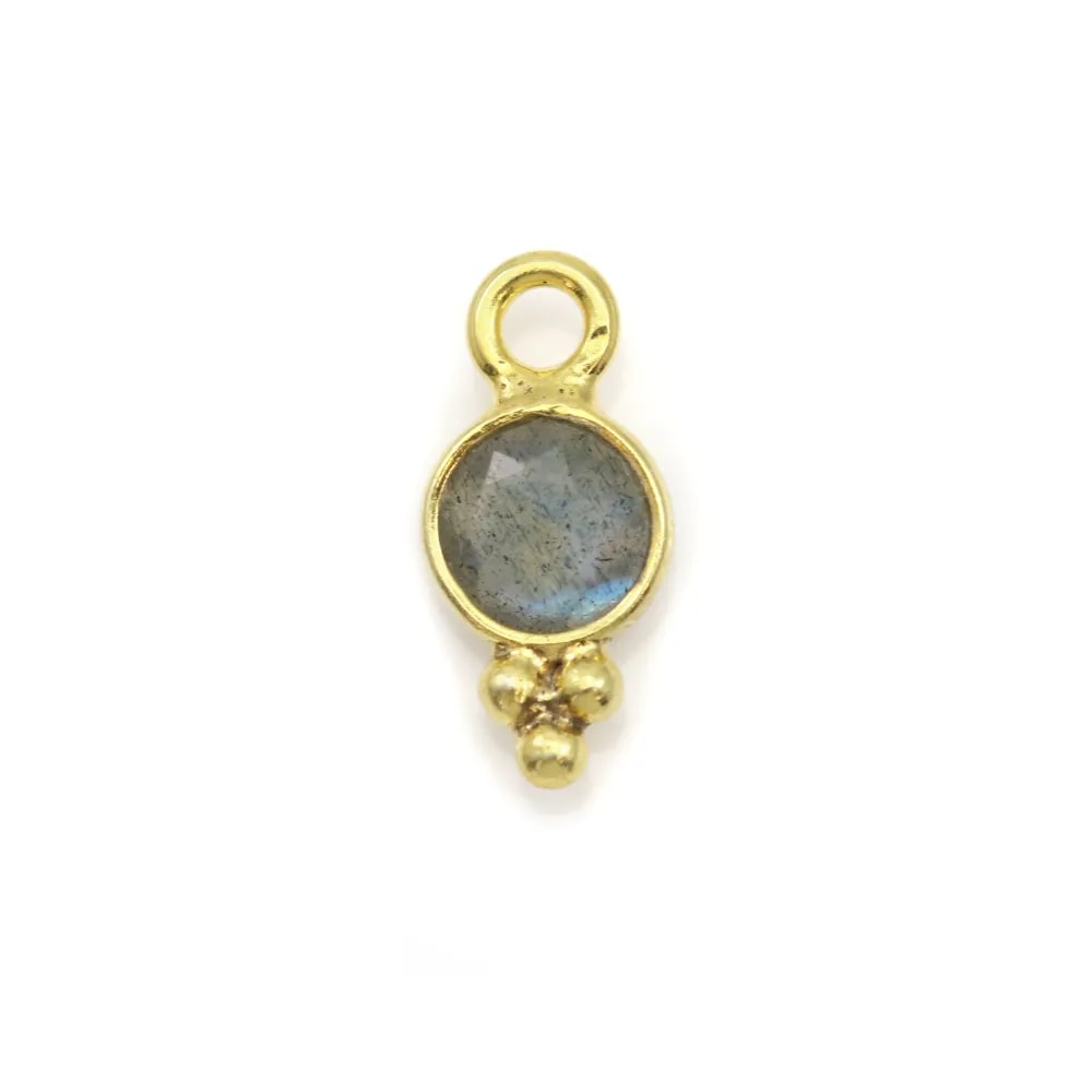 Breloque en Labradorite ronde facettée sur argent doré 5mm x 2pcs
