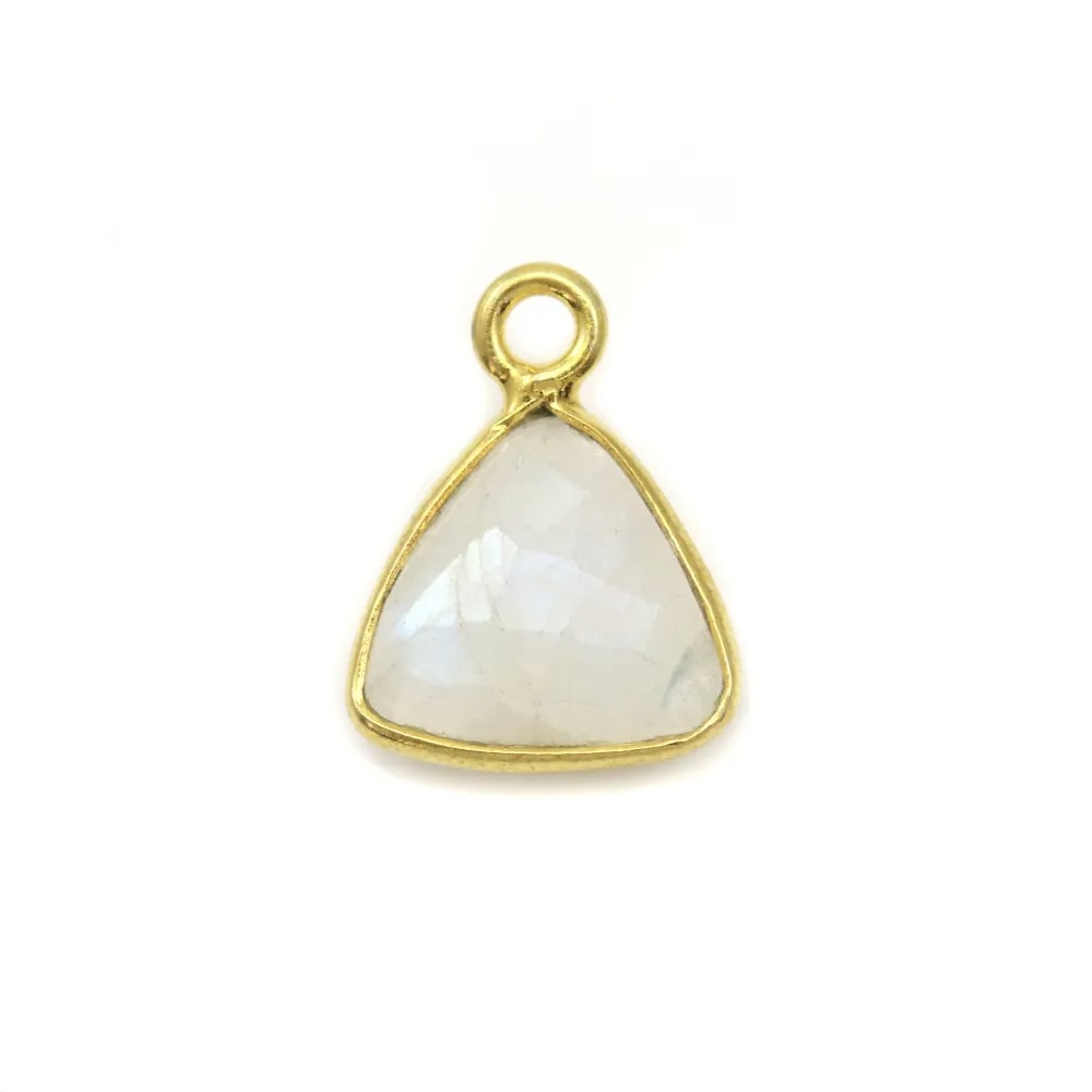 Pierre de lune triangle facettée sertie sur argent 925 doré à l'or fin 9mm x 1pc