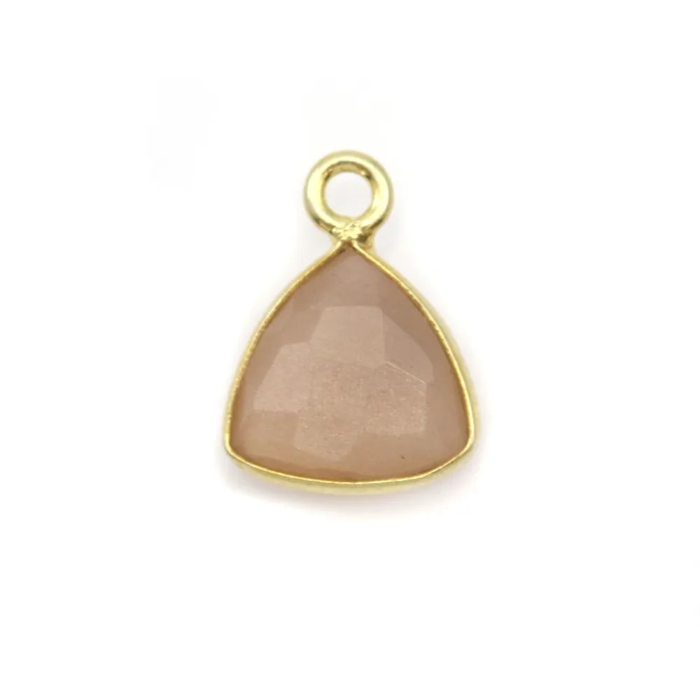 Pierre de soleil triangle facettée sertie sur argent doré 9mm x 1pc