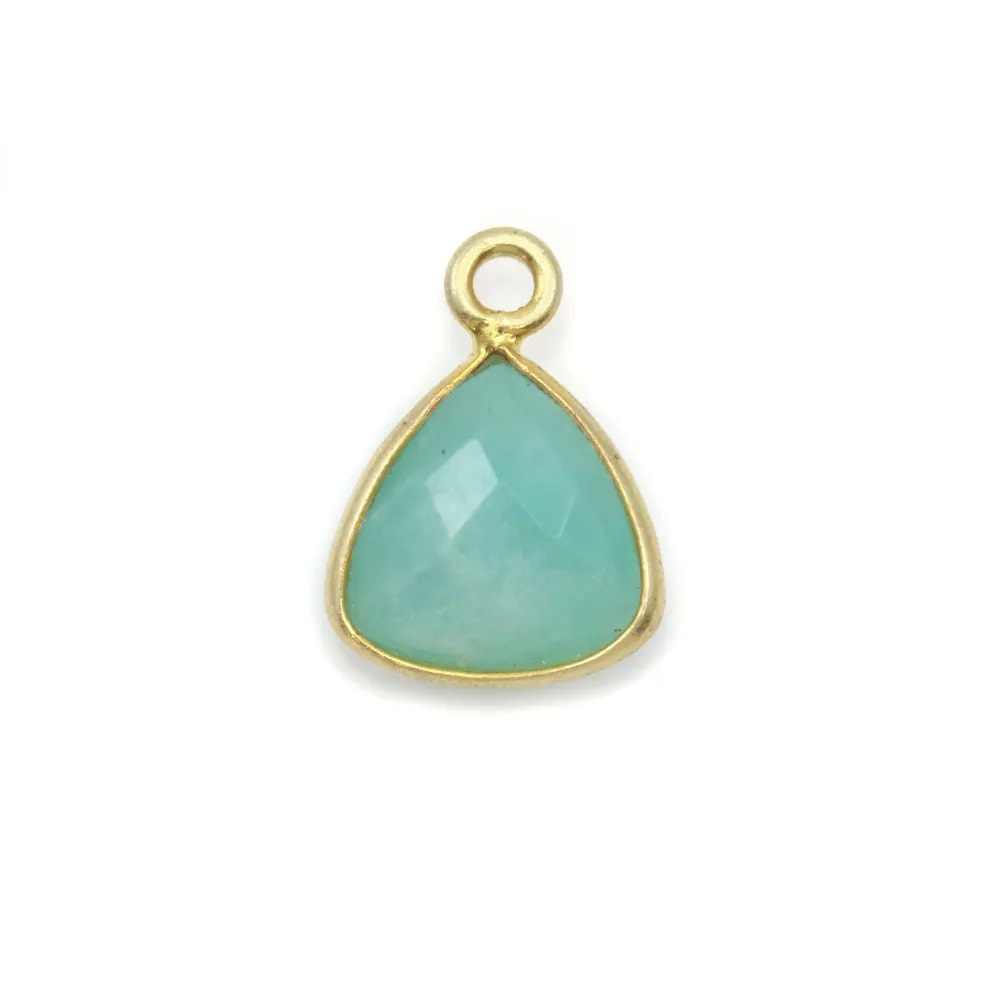 Amazonite triangle facettée sertie sur argent doré 9mm x 1pc