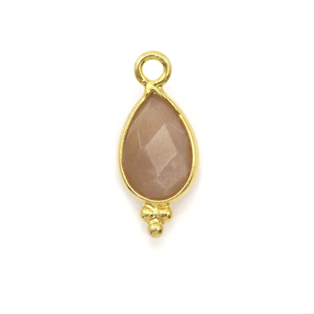 Breloque en Pierre de soleil goutte facettée serti argent 925 doré à l'or fin 7x15mm x 1pc