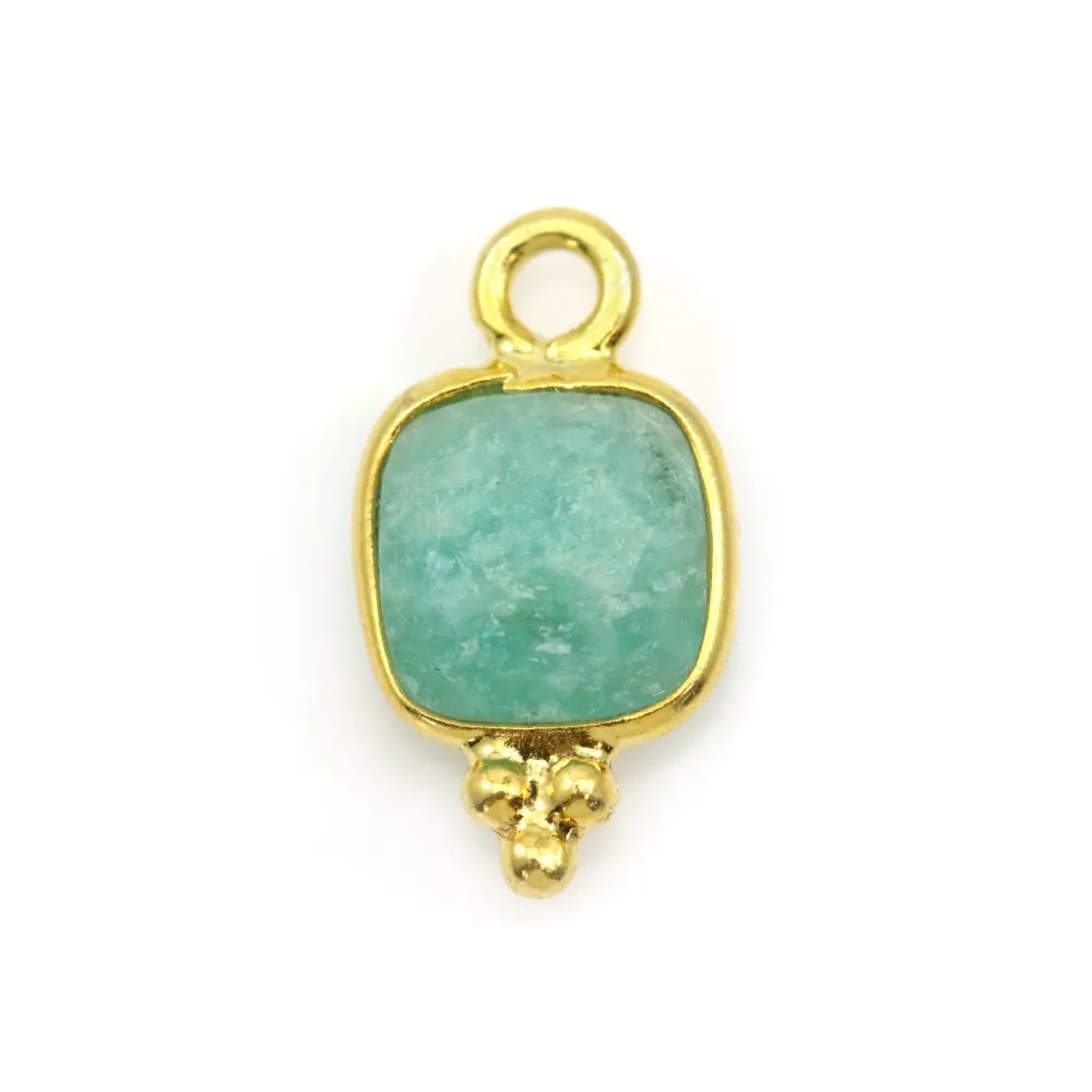 Breloque en Amazonite carrée facettée sur turquoise et doré 7mm x 1pc