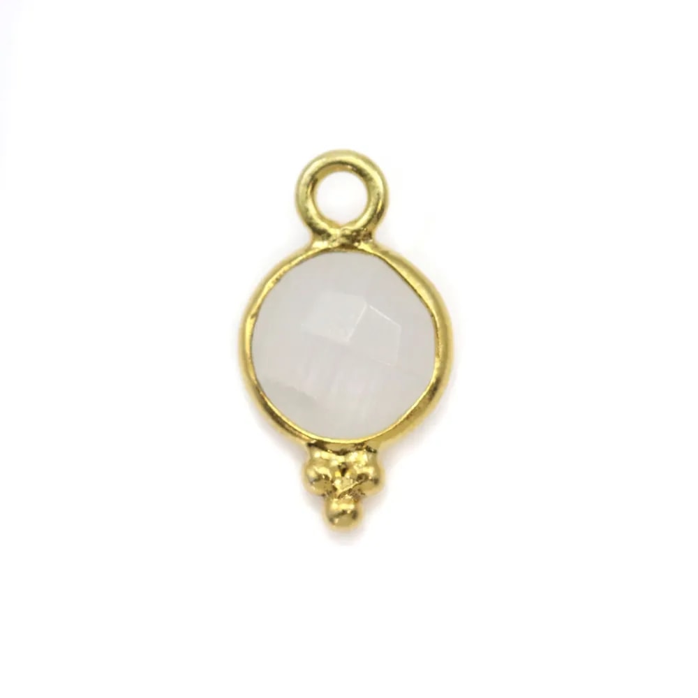 Breloque en Pierre de lune ronde facettée sur argent doré 7mm x 1pc