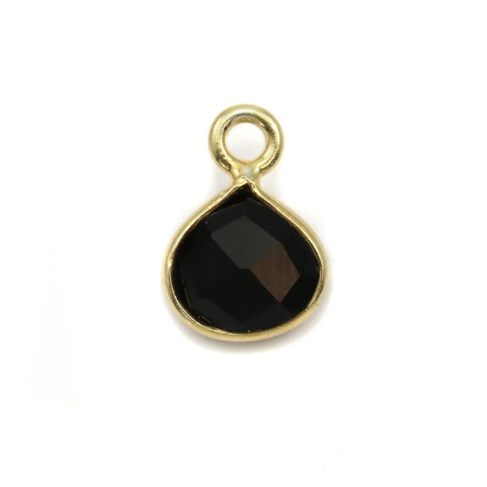 Breloque en Agate noire goutte facettée serti argent 925 doré à l'or fin 7mm x 1pc