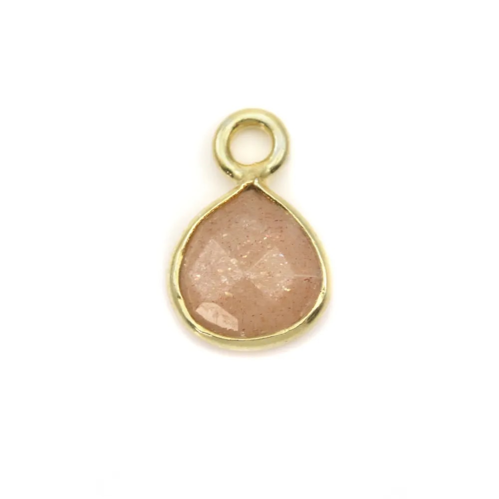 Breloque en Pierre de soleil goutte facettée sur argent doré 7mm x 1pc