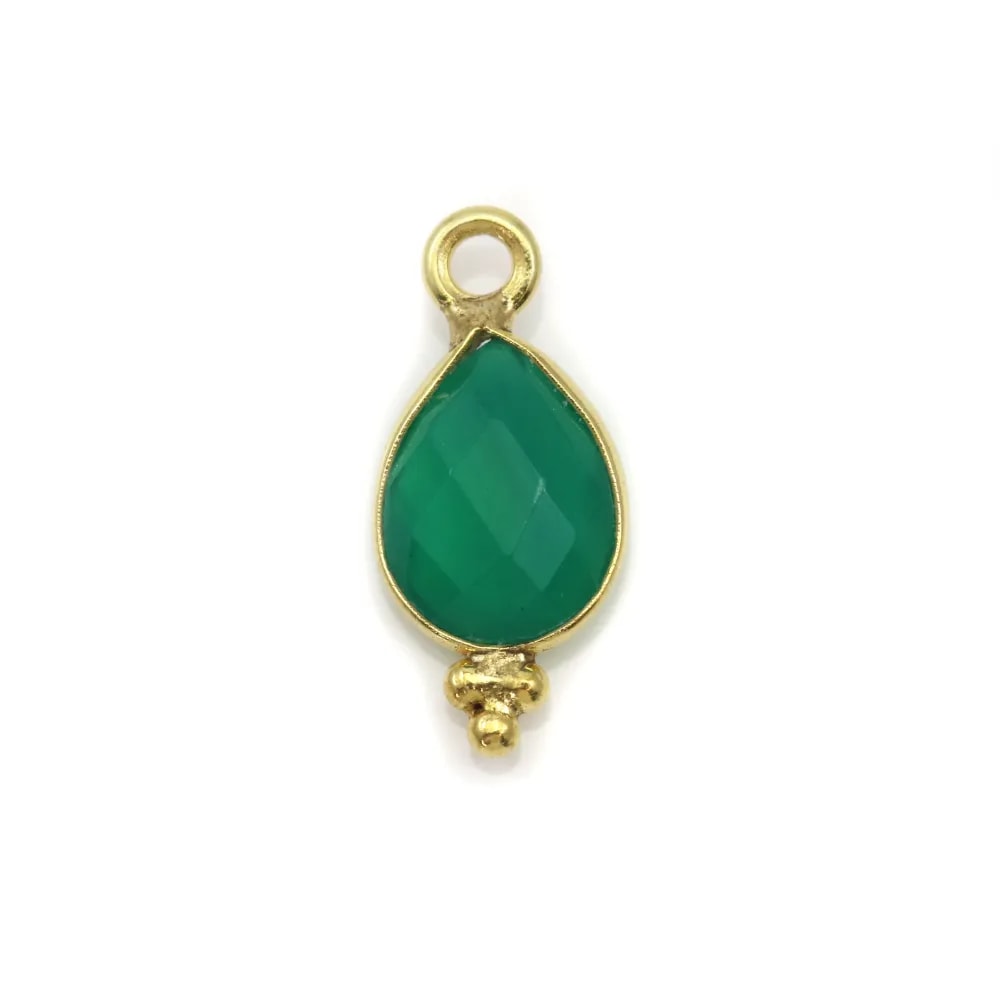 Breloque en Agate verte goutte facettée sur argent doré 7x15mm x 1pc