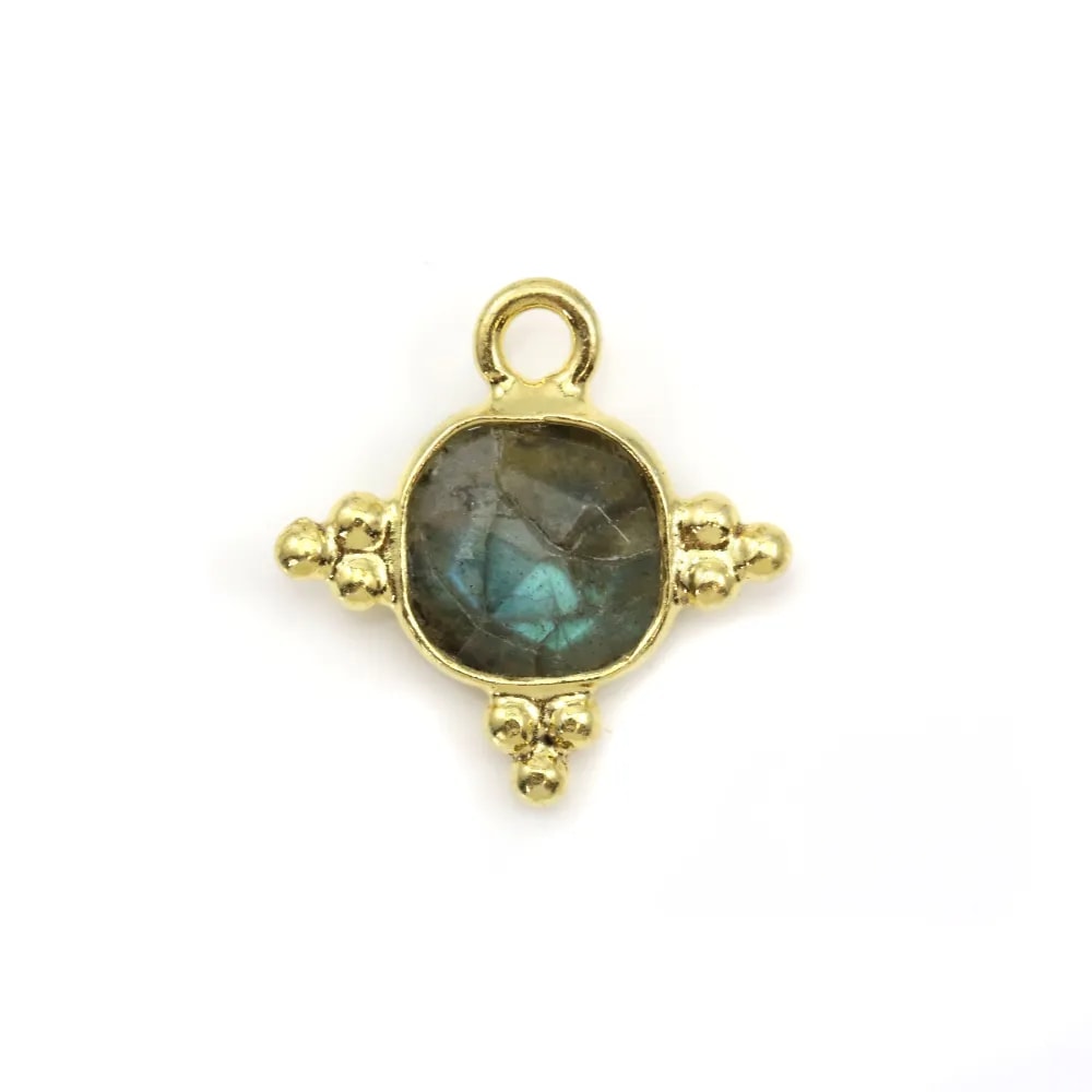 Breloque en Labradorite carrée facettée sur argent doré 7mm x 1pc