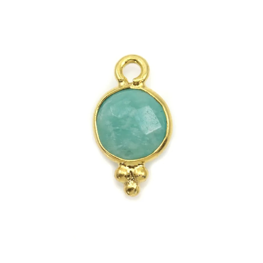 Breloque en Amazonite ronde facettée sur argent doré 7mm x 1pc