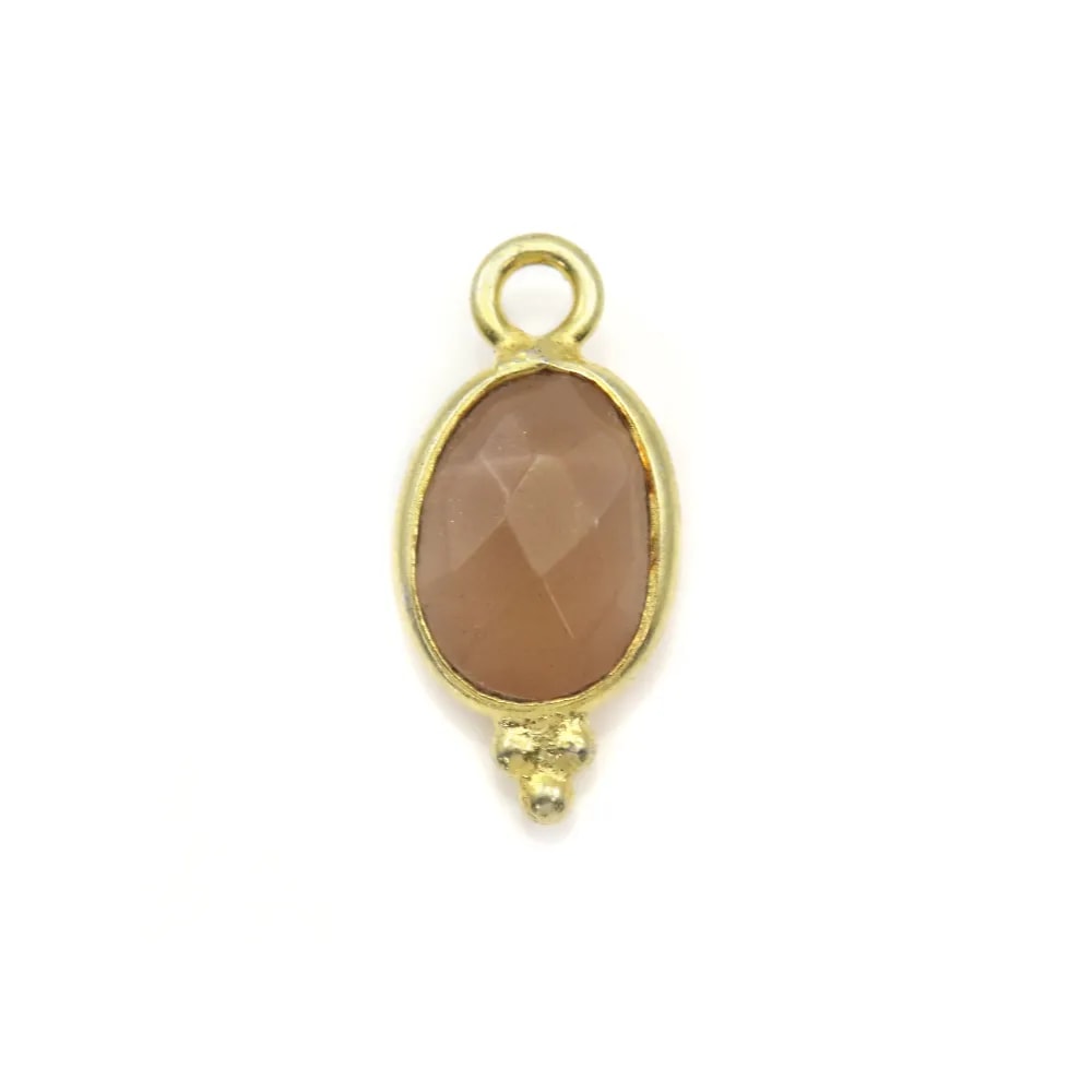 Breloque en Pierre de soleil ovale facettée sur argent doré 7x15mm x 1pc