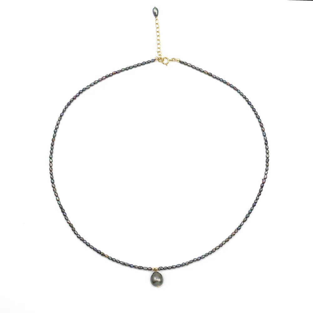 Collier perle de culture grain de riz et Tahiti