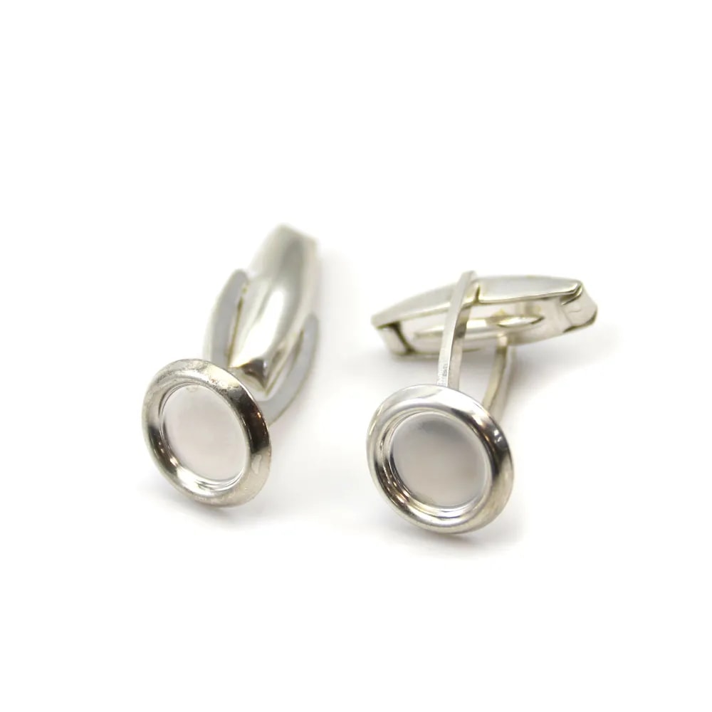 Bouton de manchette, en argent 925 pour cabochon rond plat de 10mm x 2pcs