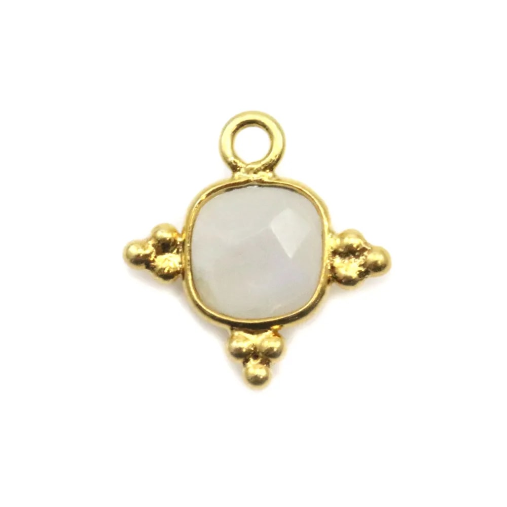 Breloque en amazonite carrée facettée sur argent doré 13mm x 1pc