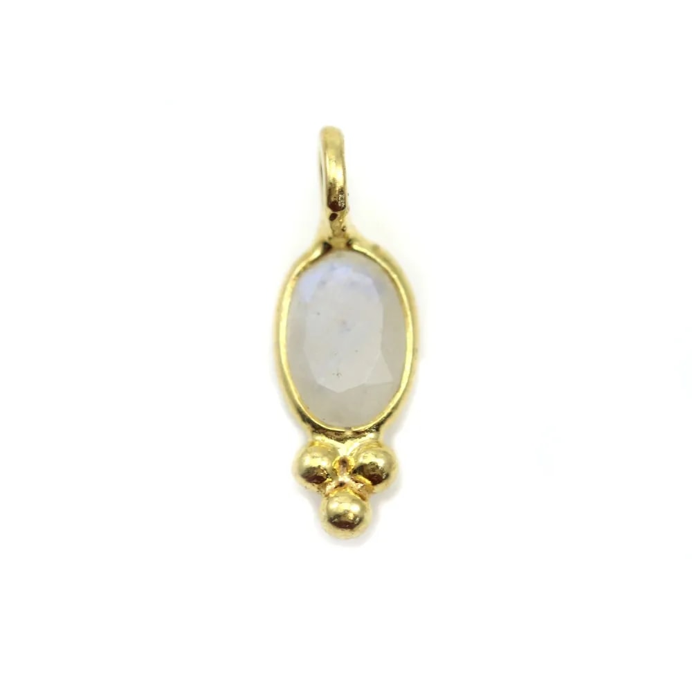 Breloque en Pierre de lune ovale sur argent doré 4x11mm x 2pcs