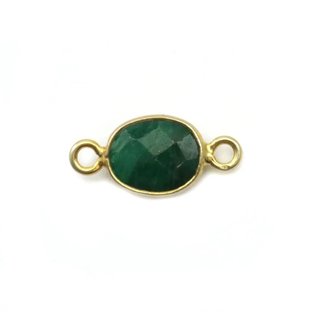 Intercalaire Pierre traitée couleur émeraude ovale facettée serti argent 925 doré à l'or fin 7x15mm x1pc