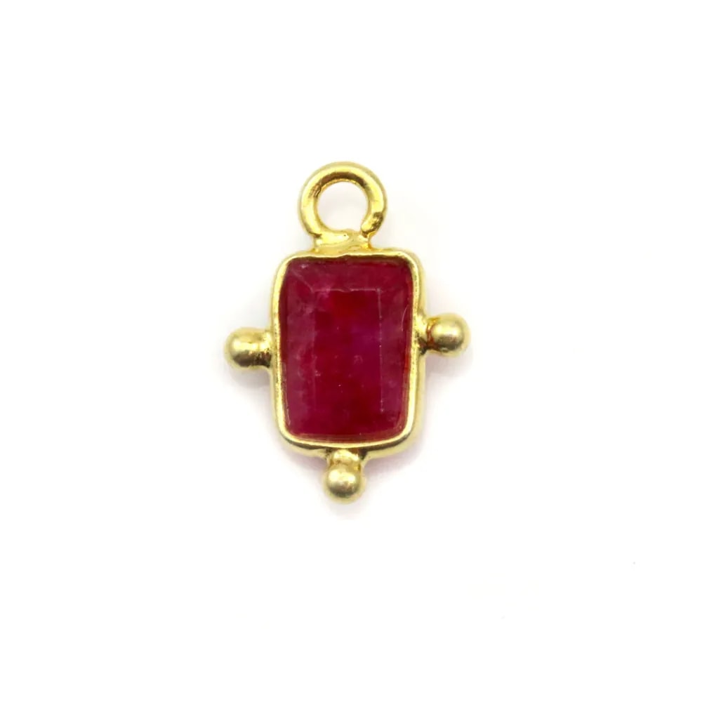 Breloque en Pierre traitée couleur rubis rectangle sur argent 925 doré à l'or fin 8x12mm x 1pc