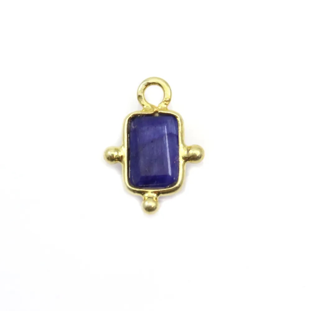Breloque en Pierre traitée couleur saphir rectangle sur argent 925 doré à l'or fin 8x12mm x 1pc