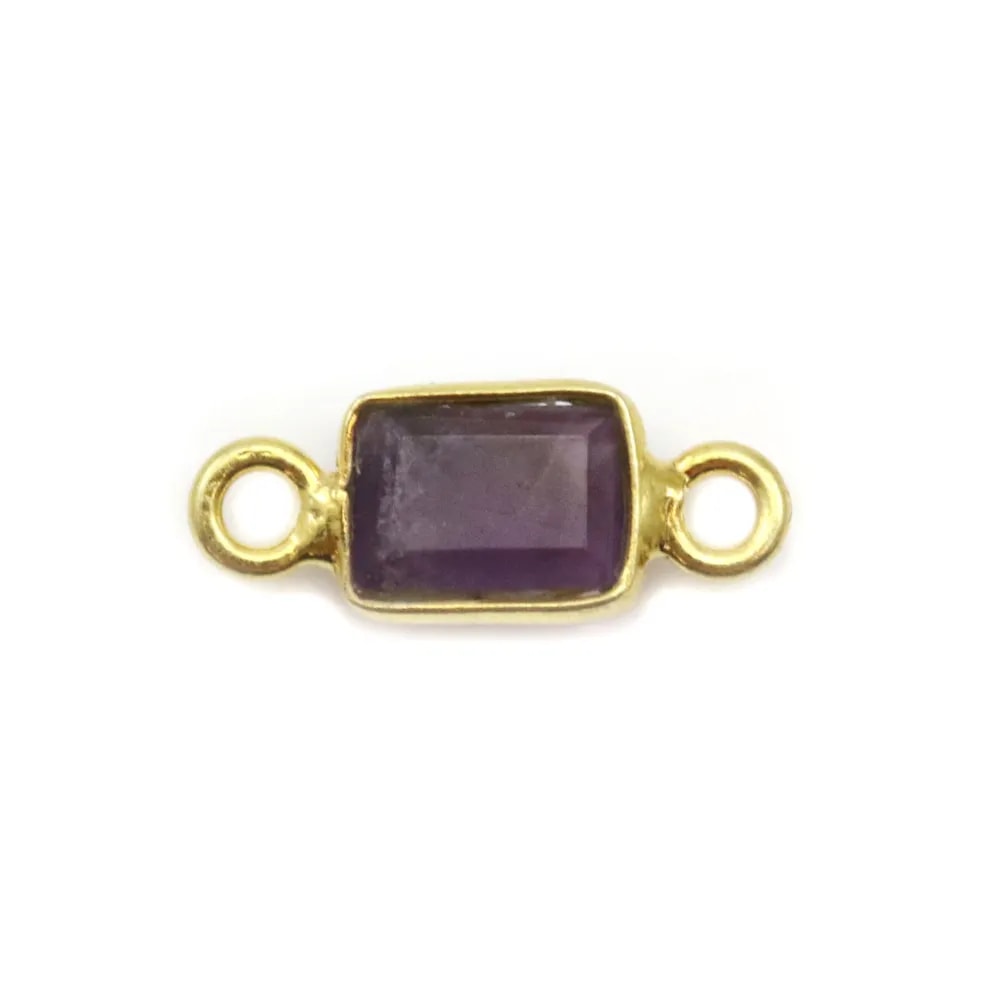 Intercalaire Améthyste rectangle facettée serti argent 925 doré à l'or fin 5x13mm x1pc