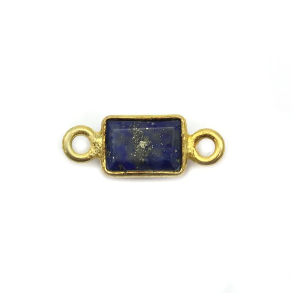 Intercalaire Lapis Lazuli rectangle facettée serti argent 925 doré à l'or fin 5x13mm x1pc
