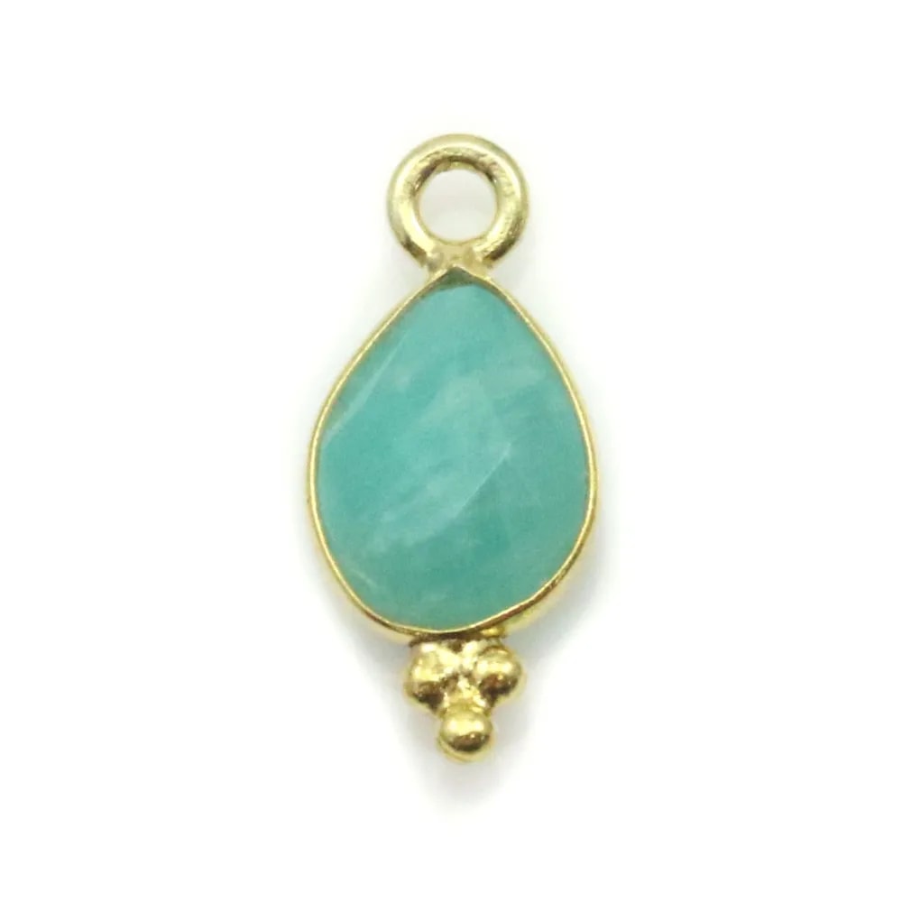Breloque en Labradorite goutte facettée sur argent doré 7x15mm x 1pc