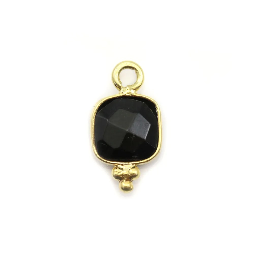 Charm de piedra lunar cuadrada facetada en plata dorada 7mm x 1pc