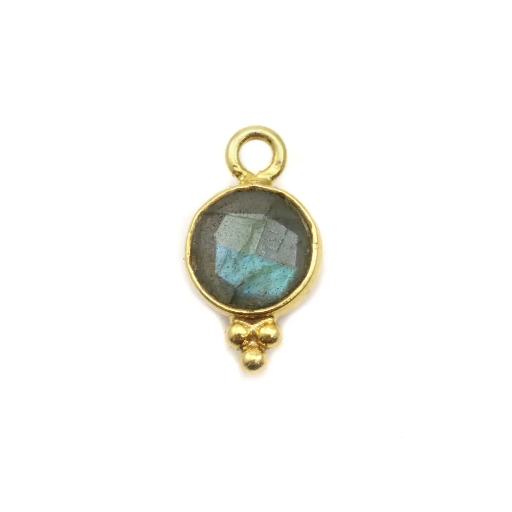 Breloque en Labradorite goutte facettée sur argent doré 7x15mm x 1pc