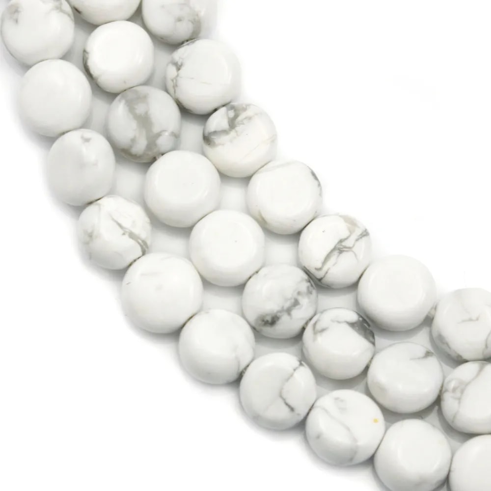 Howlite blanche, de forme ronde et plate, 6mm x 40cm