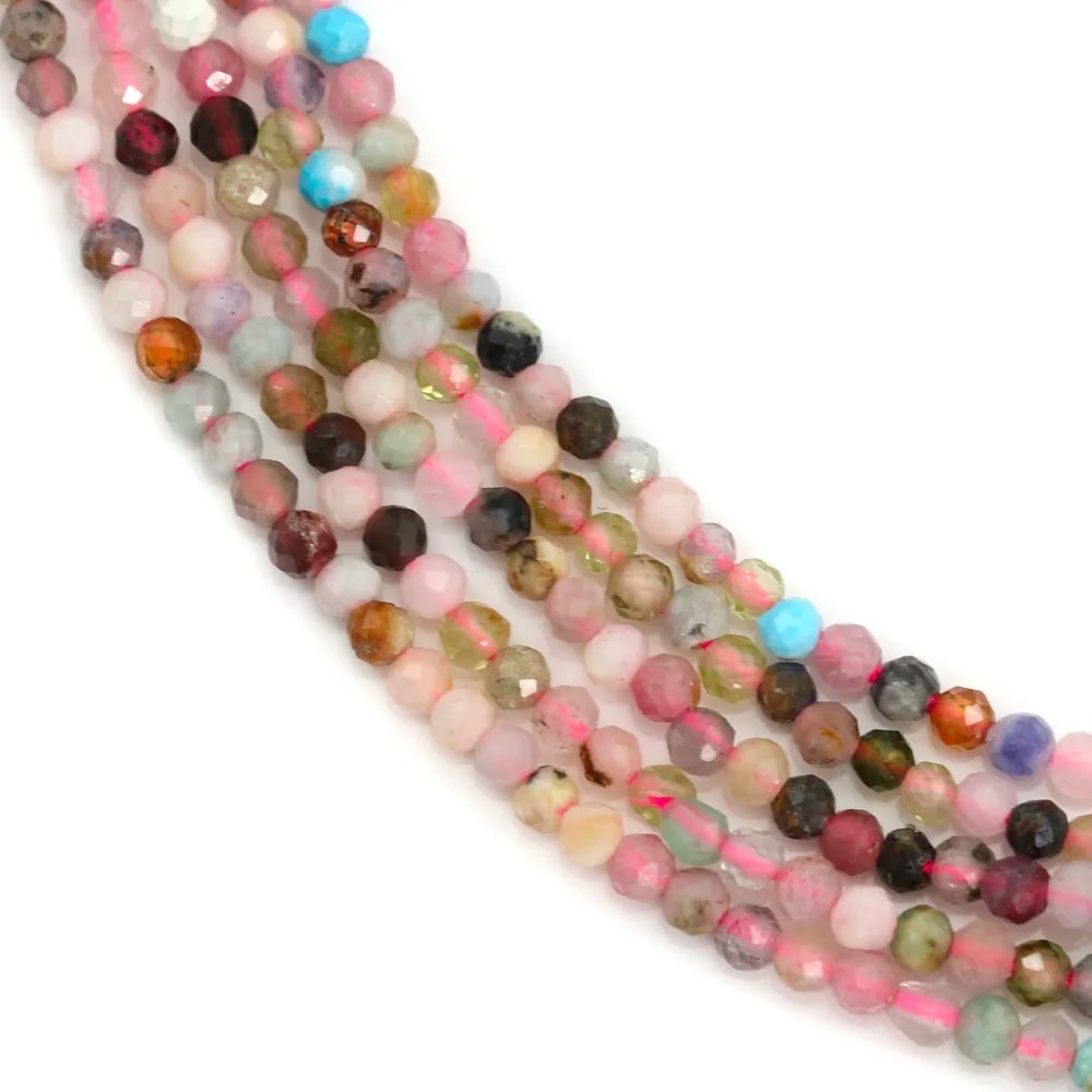 Mélange de pierres, de forme ronde facetté, 2mm x 40cm