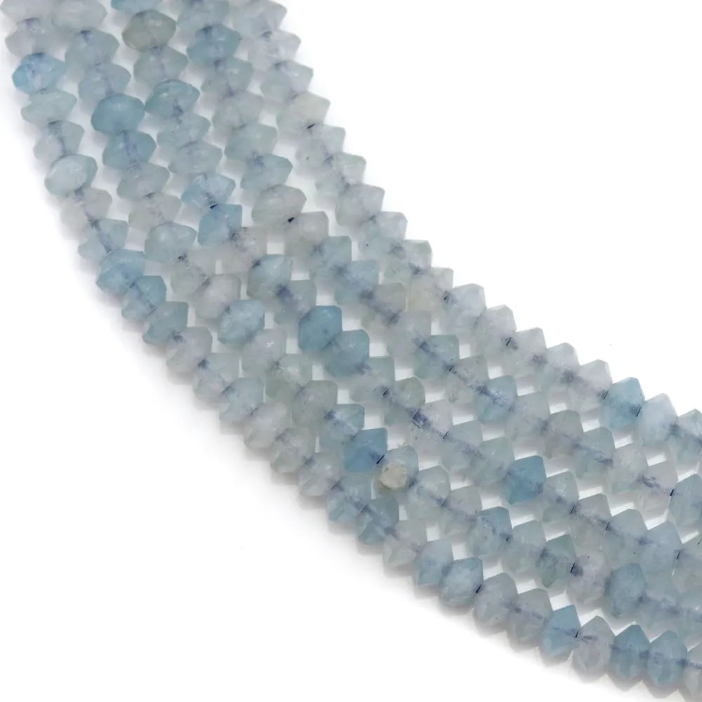Aigue marine rondelle boulier facette 2x3mm sur fil 39cm