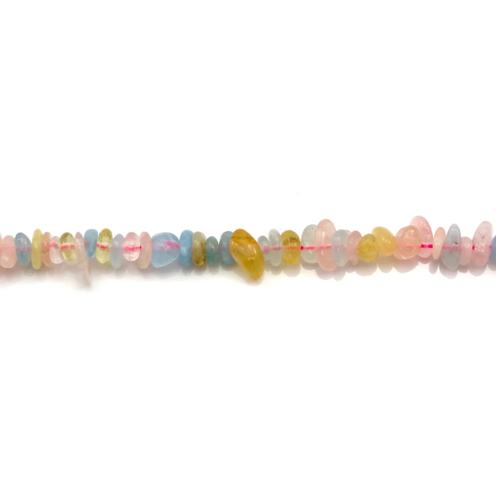 Aigue-marine et morganite forme en chips x 40cm