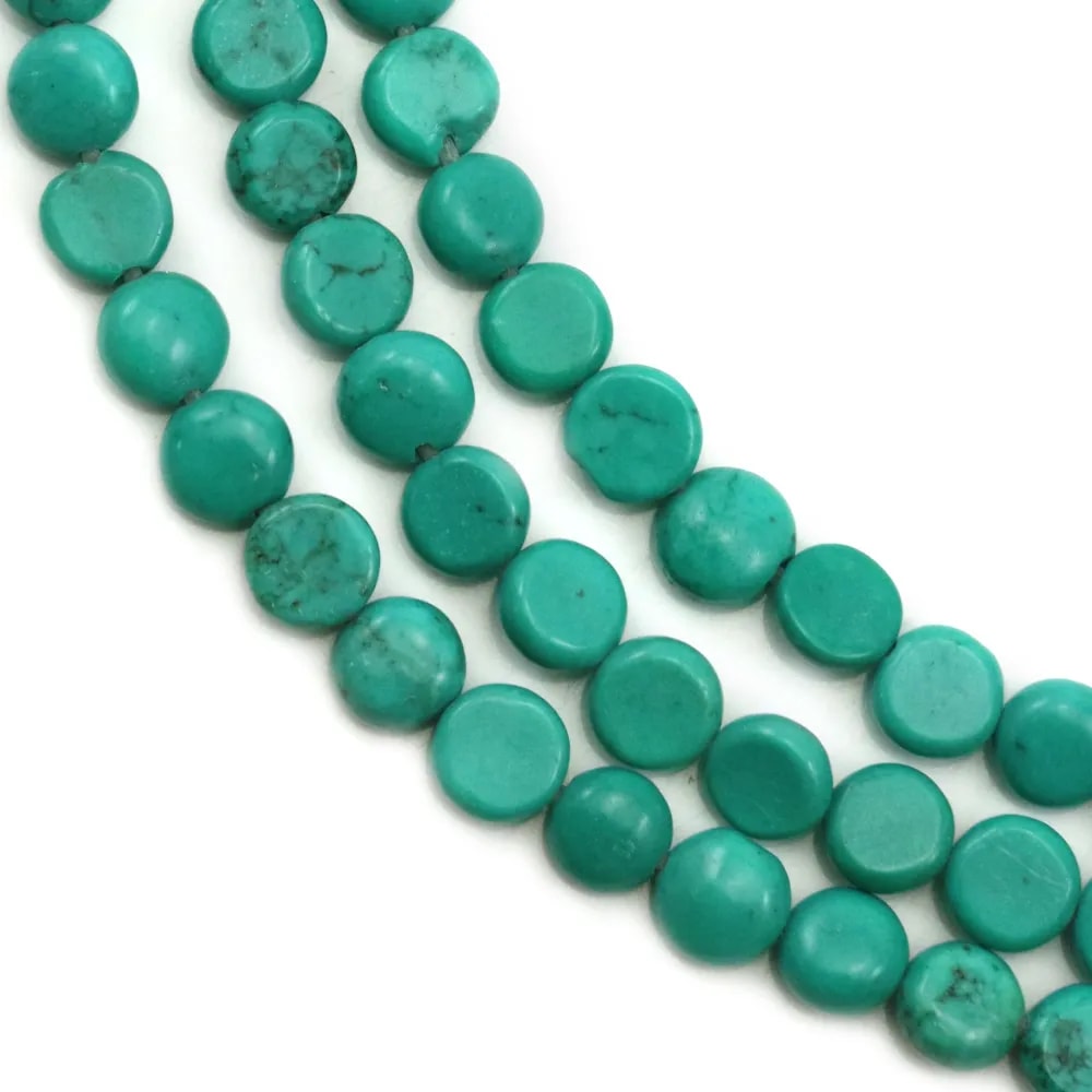 Reconstituted turquoise, in round flat shape, 5mm x 40 cm