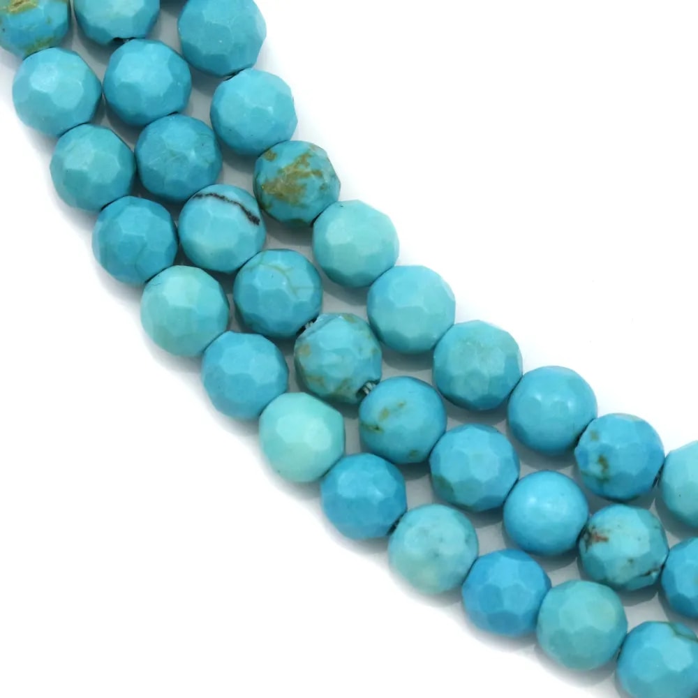 Turquoise reconstitué de forme ronde facetté, mesurant 4mm x 40cm