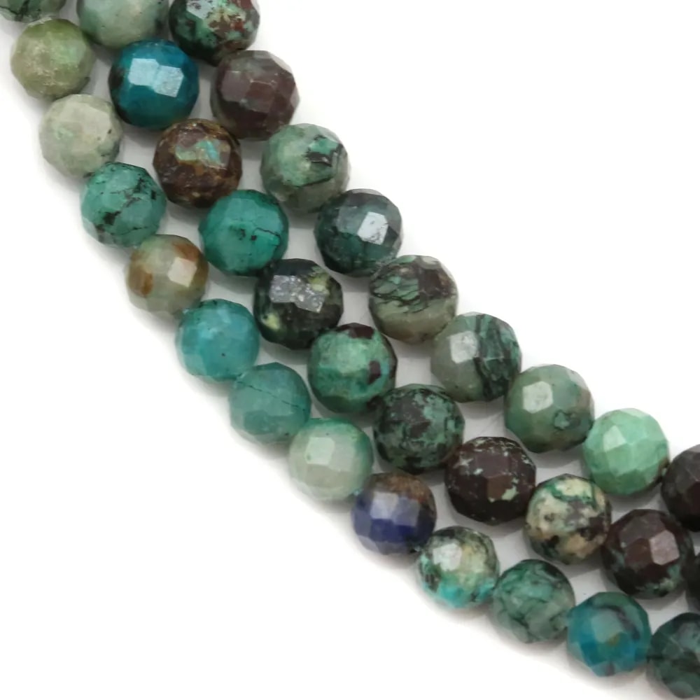 Chrysocolle, de forme ronde facetté, 4mm x 39cm