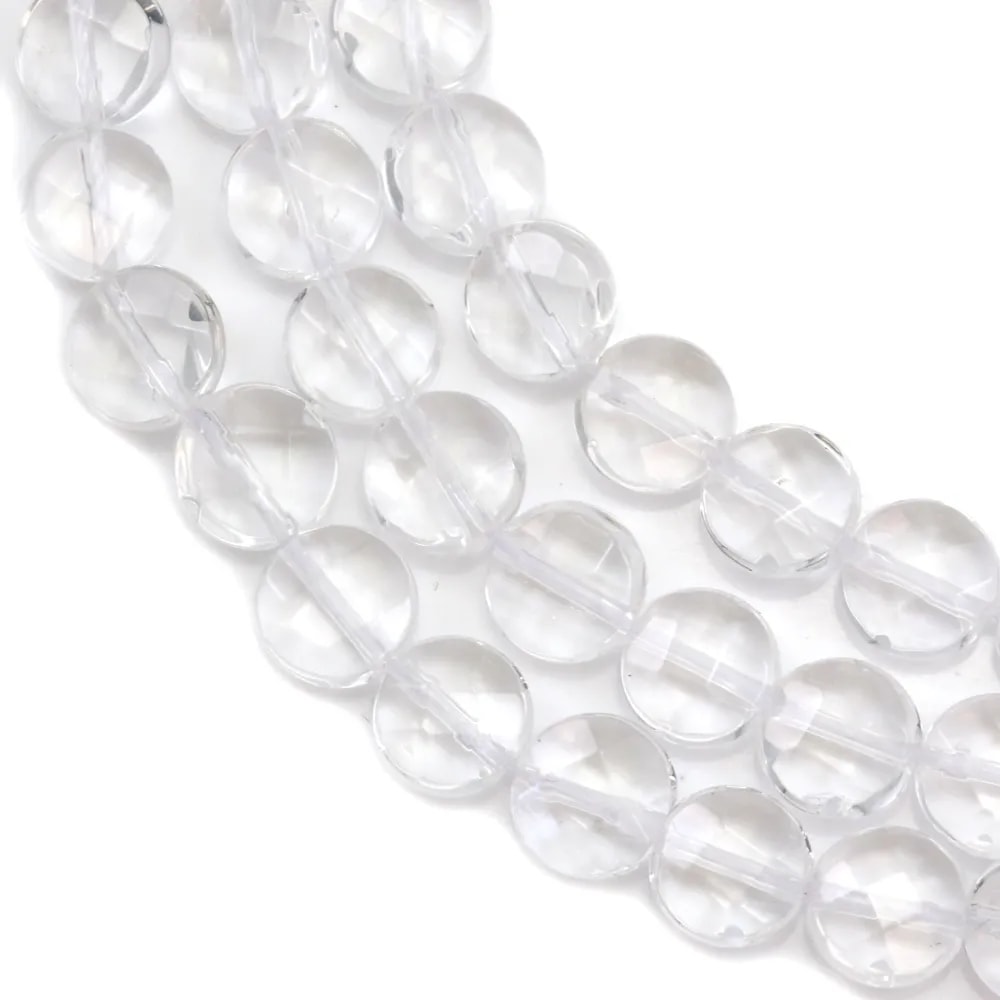 Cristal de roche Rond Plat Facette 8mm x 40cm
