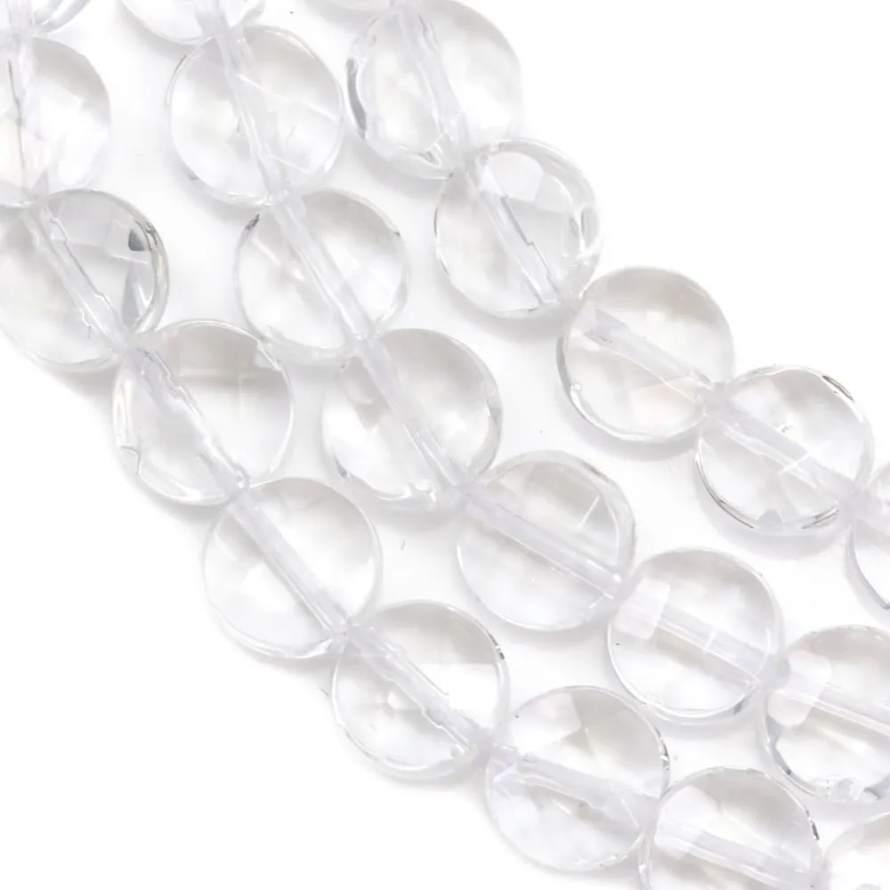 Cristal de roche Rond Plat Facette 10mm x 40cm