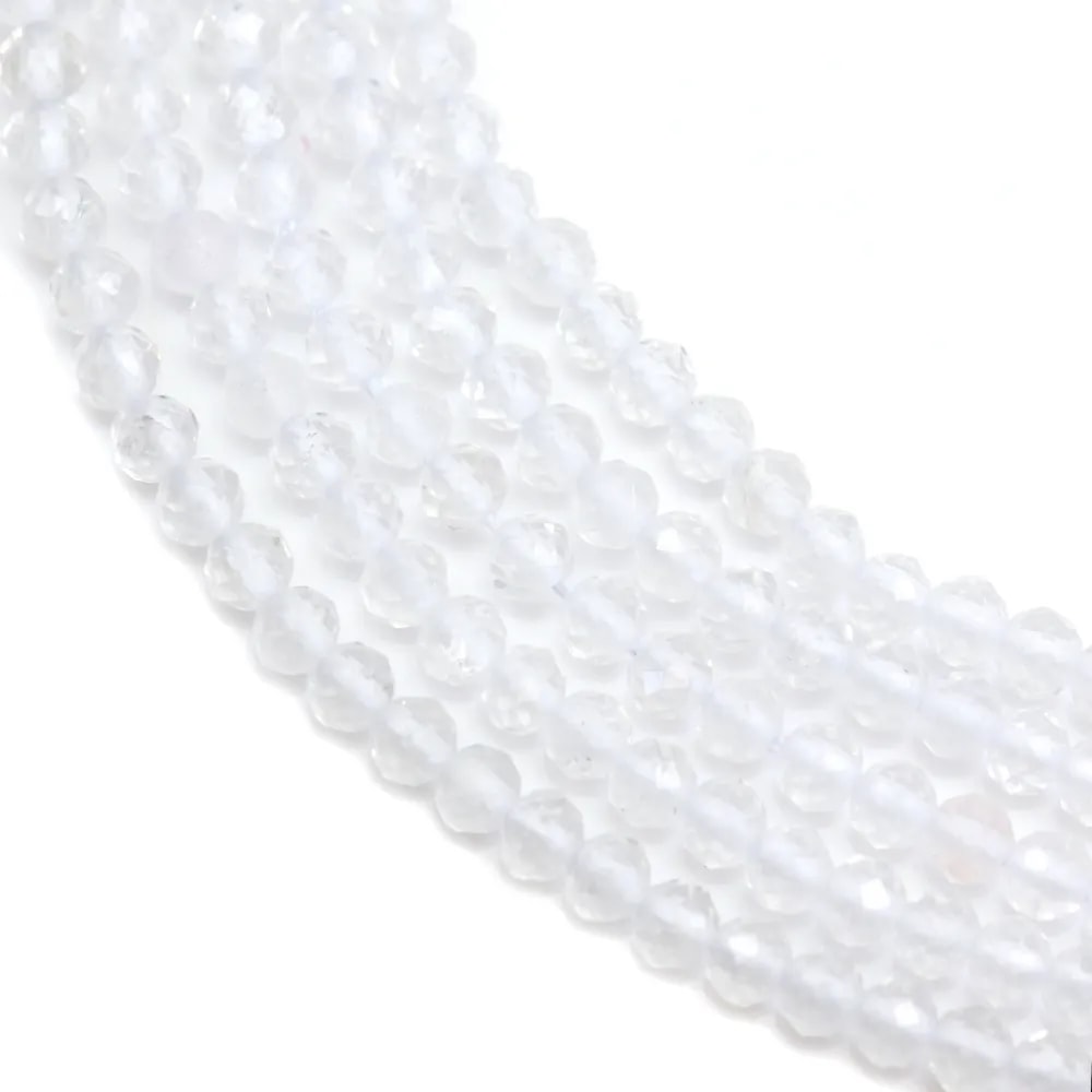 Cristal de roche transparent, de forme ronde facetté, 2mm x 40cm