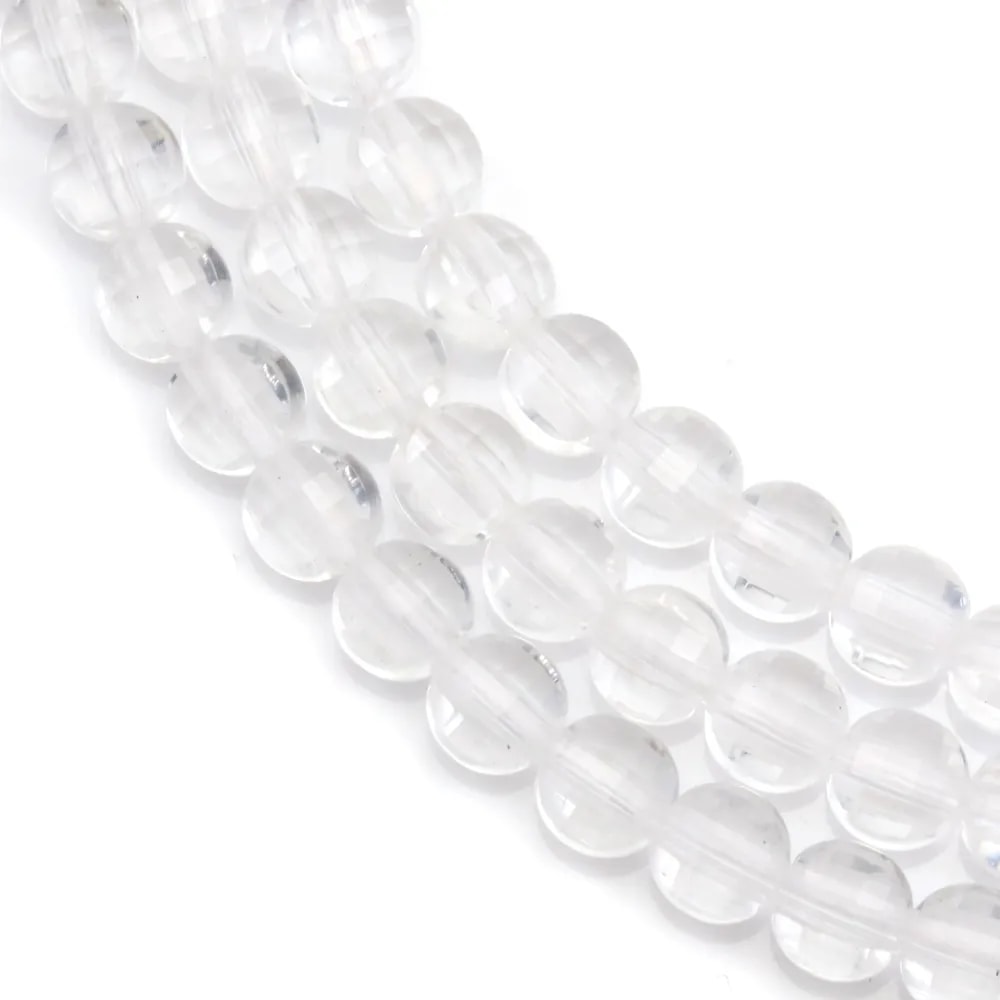 Cristal de roche transparent, de forme ronde plate facetté, 4.5mm x 38cm