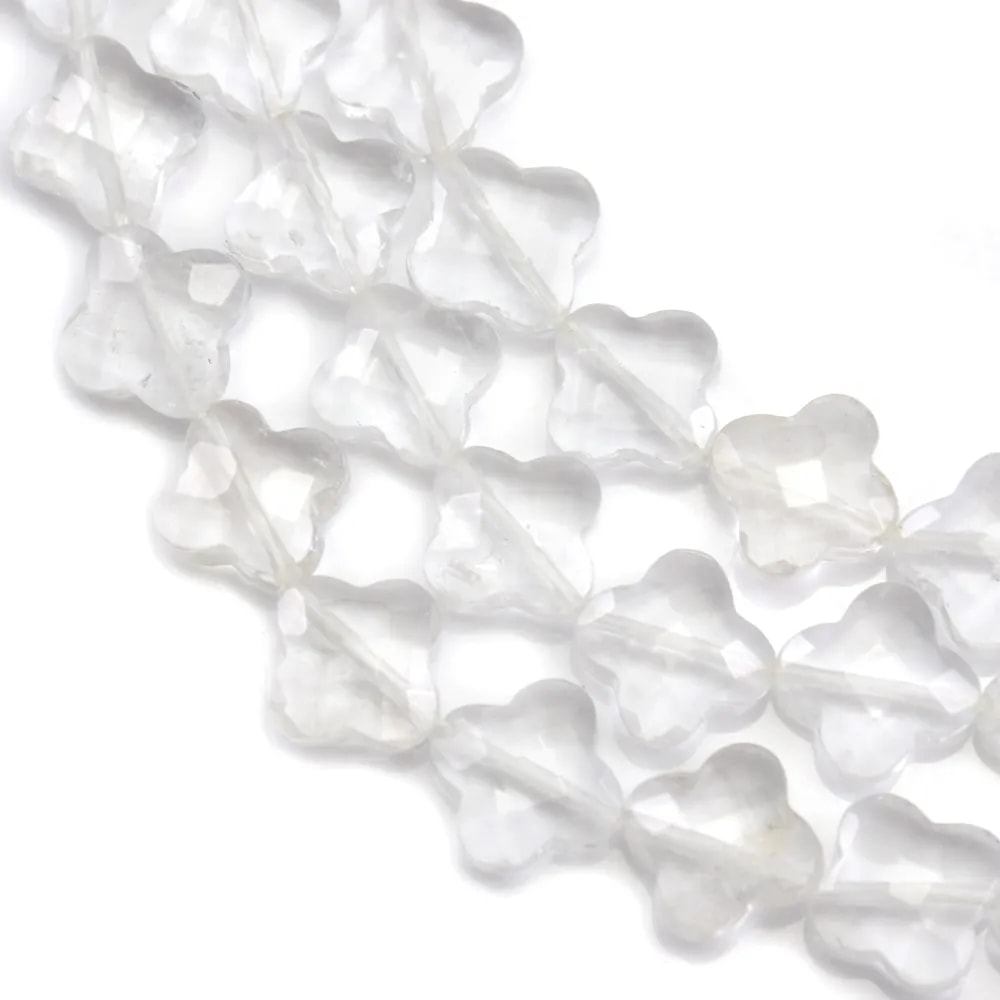 Cristal de roche trèfle facette 13 mm x 40cm  