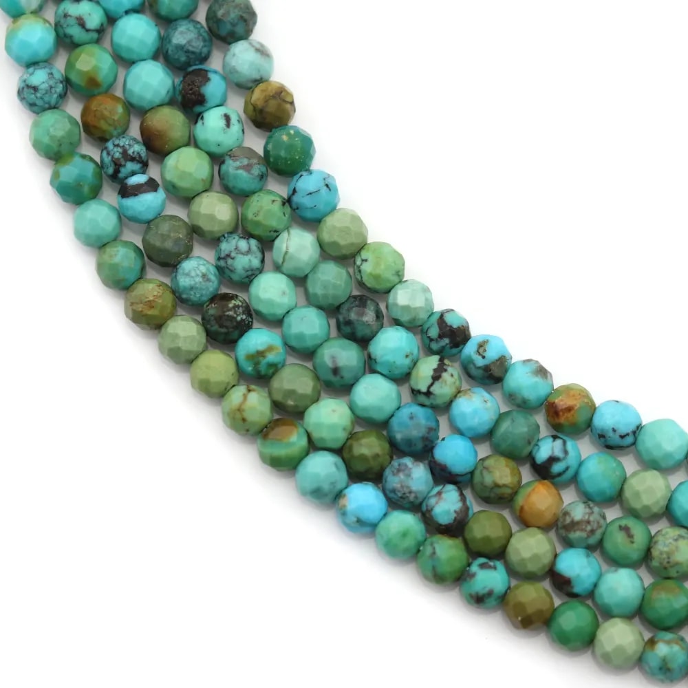 Turquoise naturelle, de forme ronde facette, 2-2.5mm x 39cm