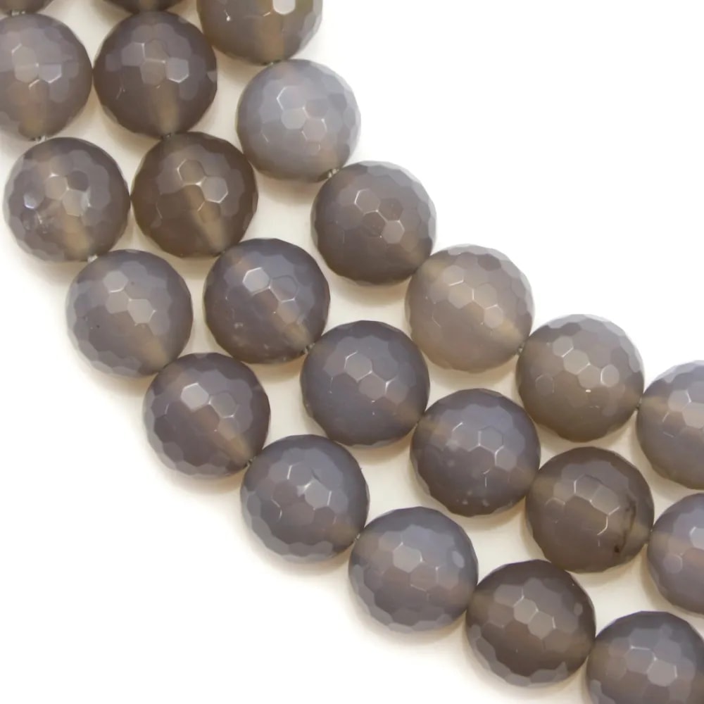 Agate grise Ronde facette 12mm x 40cm