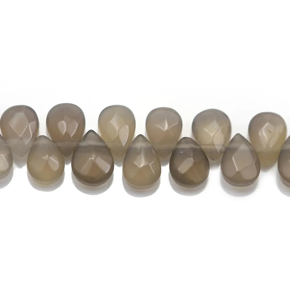 Agate de couleur grise, en forme de goutte plate facetté, 7 * 9mm x 4pcs