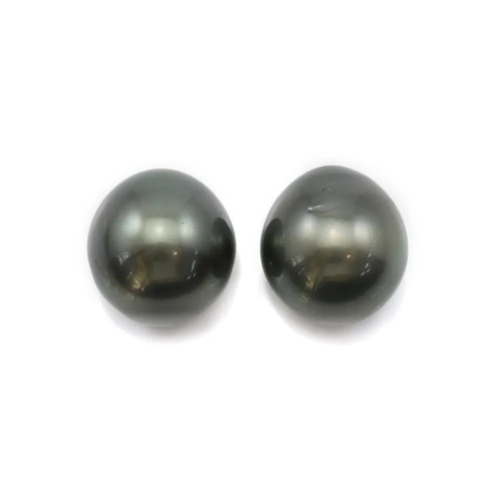 Perle de culture de Tahiti, semi-ronde, 10-10.5mm x 2pcs