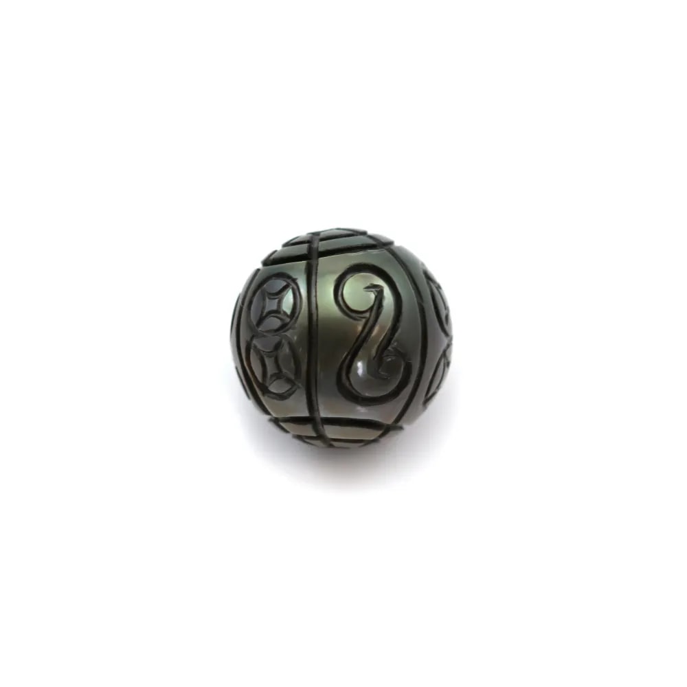 Tahiti-Zuchtperle, rund geschnitzt, 14-15mm x 1Stk